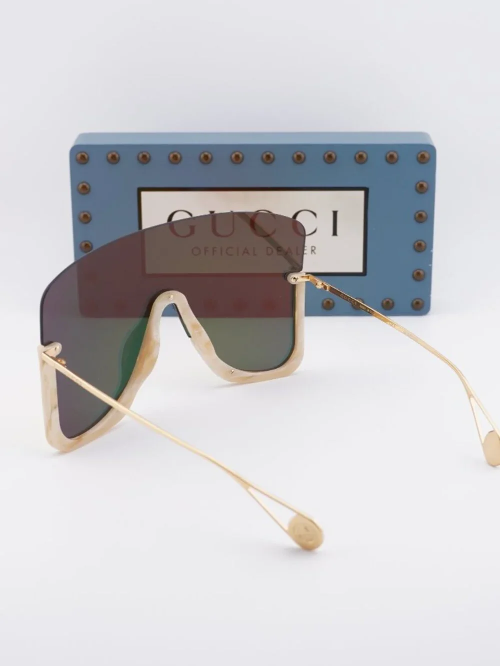Gucci GG0540S 004 Shield Sunglasses - Beige/Gold\ Orange Mirror